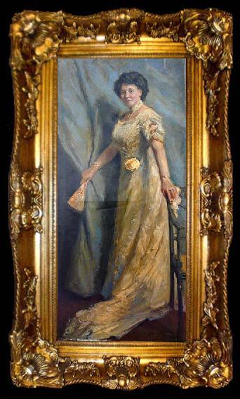 framed  Max Slevogt Dame in gelbem Kleid mit gelber Rose, ta009-2